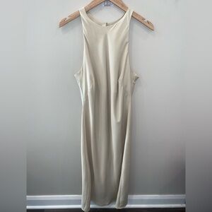 A New Day Ivory Satin Sheath Midi Dress Sleeveless Round Neck Size Medium